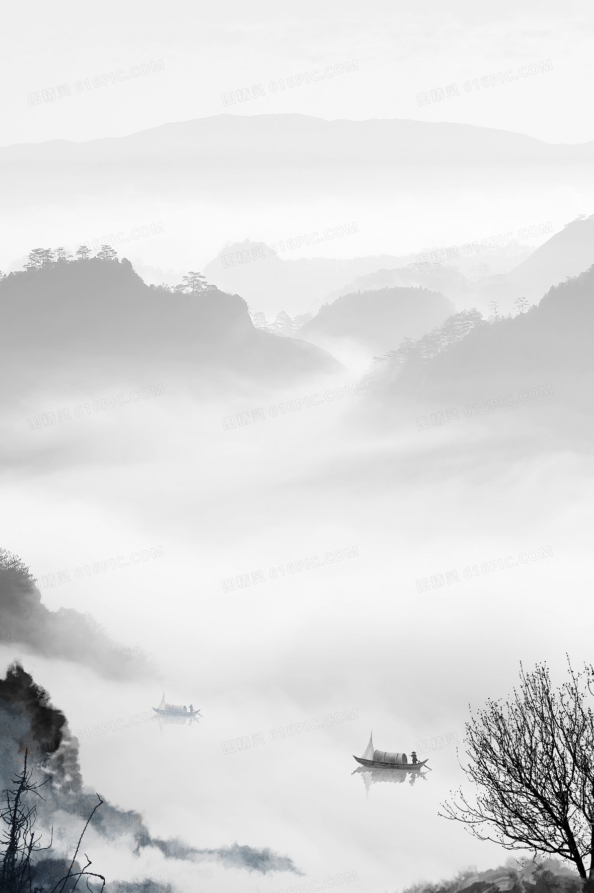 古风水墨画图片 元建波国画山水作品赏析：落笔生墨韵，浓情绘溪山